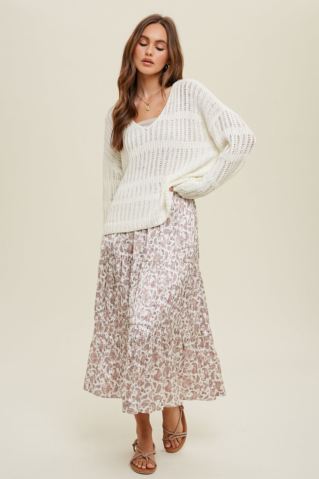 Open Knit V-Neck Sweater