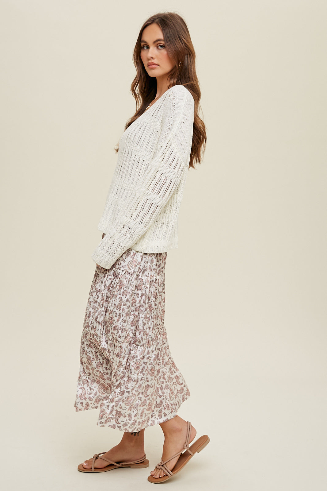 Open Knit V-Neck Sweater