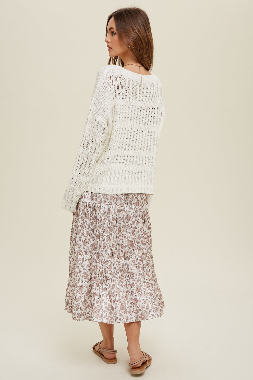 Open Knit V-Neck Sweater