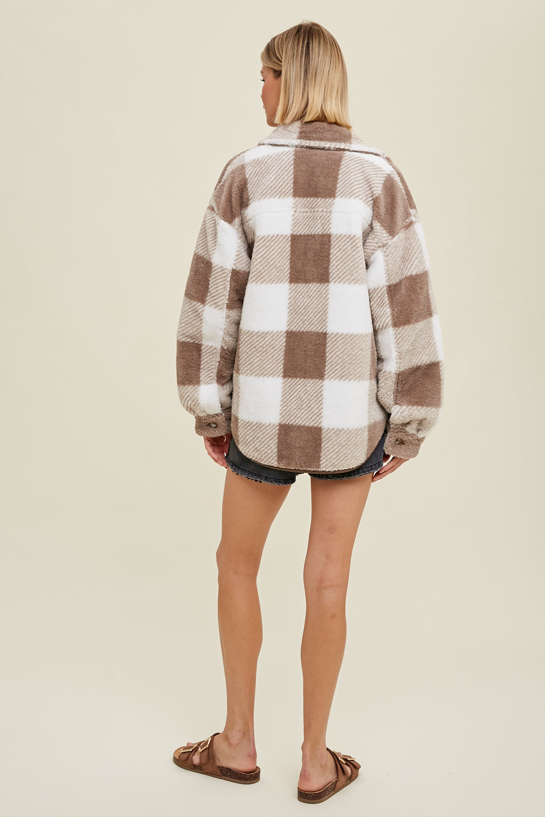 Plaid Sherpa Shacket-Mocha