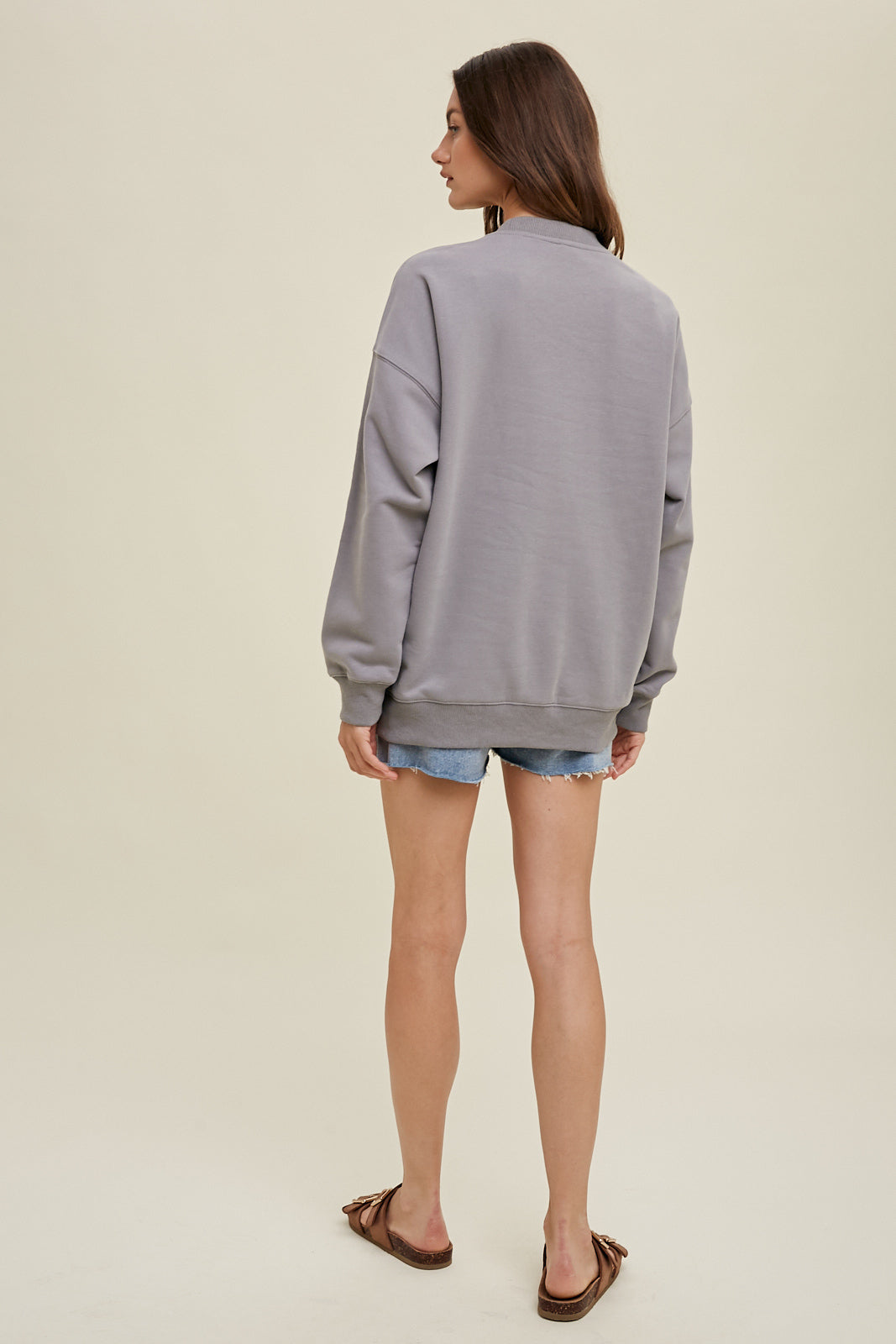 Solid CrewNeck Sweatshirt with Side Pockets