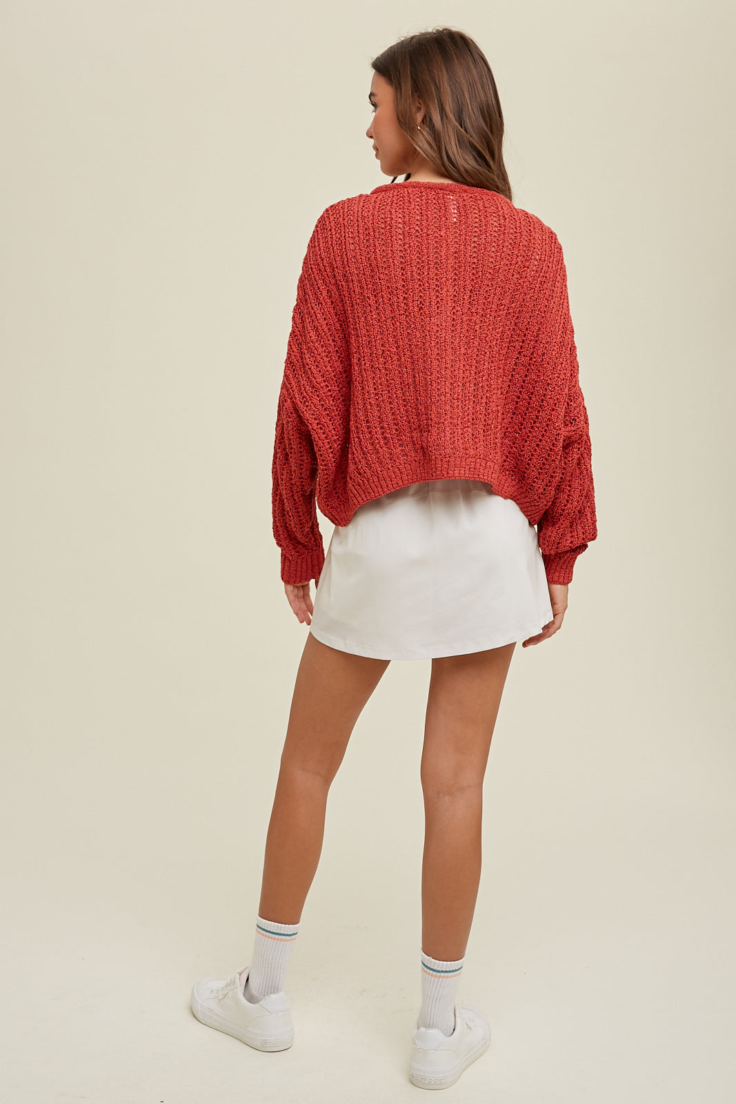 Coastal Touch Crochet Sweater (Brick)