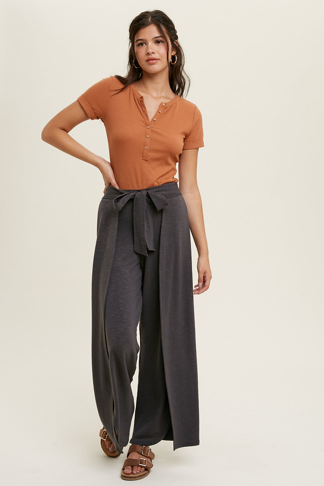 Wishlist® Slub Knit Pants With Slit Detail in Charcoal
