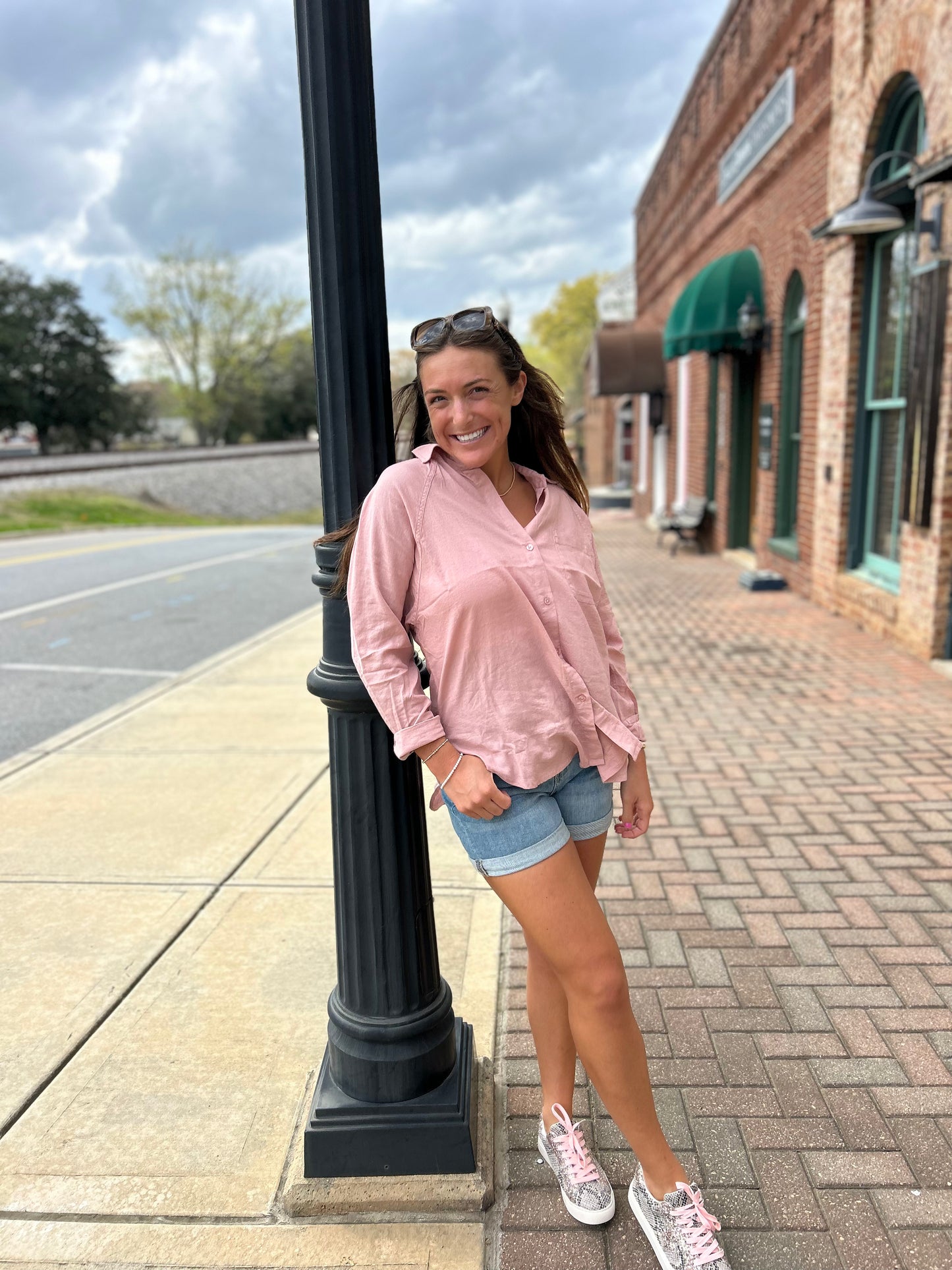 The Perfect Linen Top-Pink Smoke