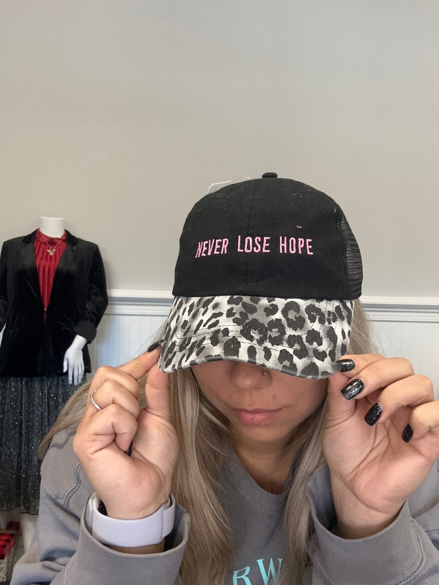 Never Lose Hope® Unstructured NLH hat- Black Leopard