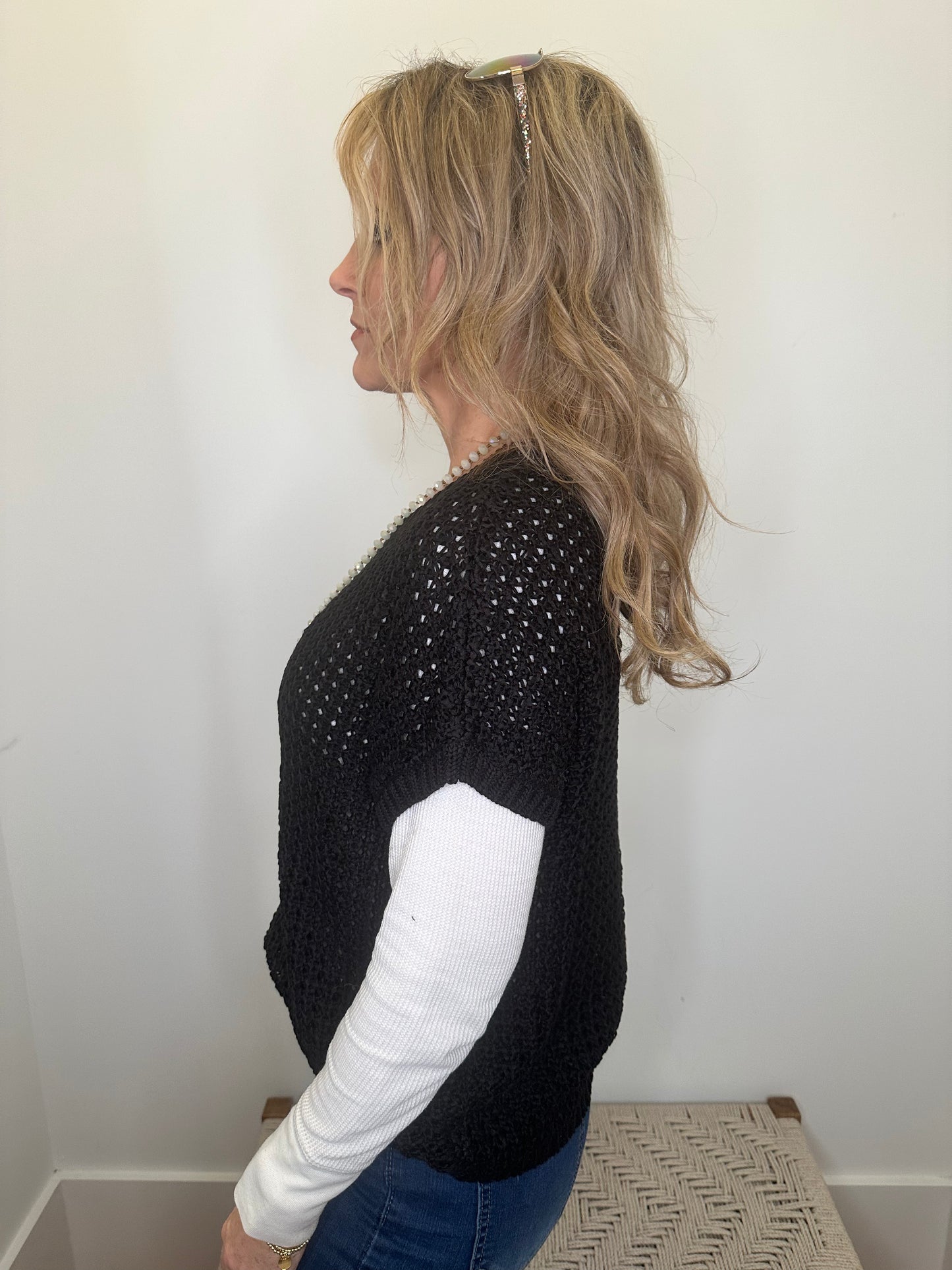 "True Confessions" Open Knit Sweater (BLACK)