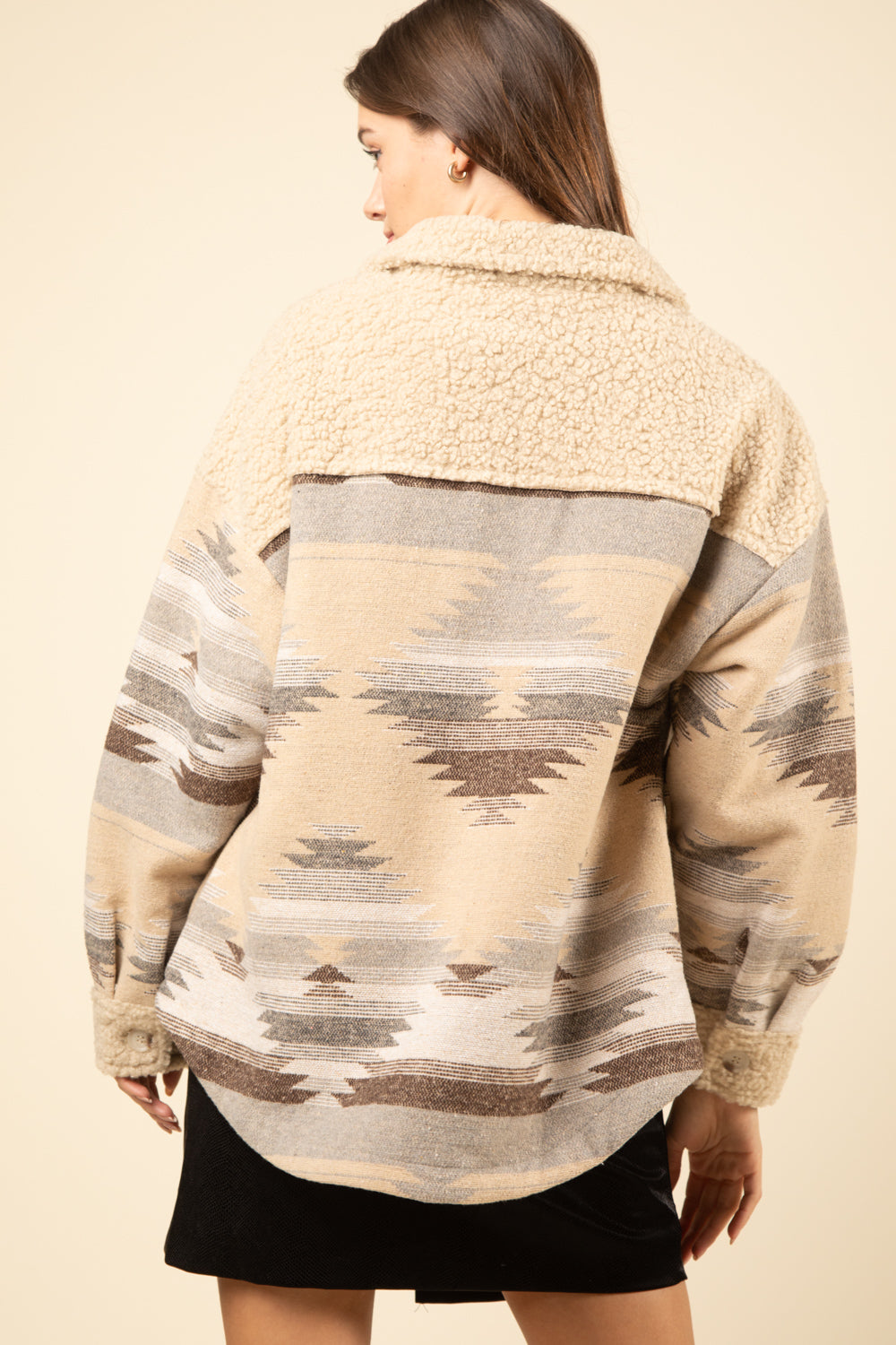 Aztec Graphic Oversize Sherpa Shacket