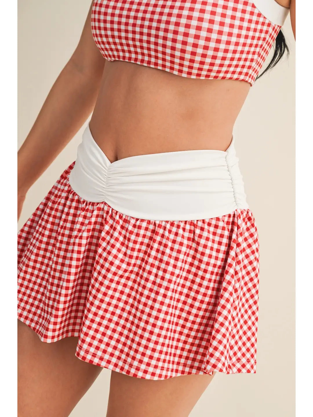 Gingham Print Ruched Mini Skort