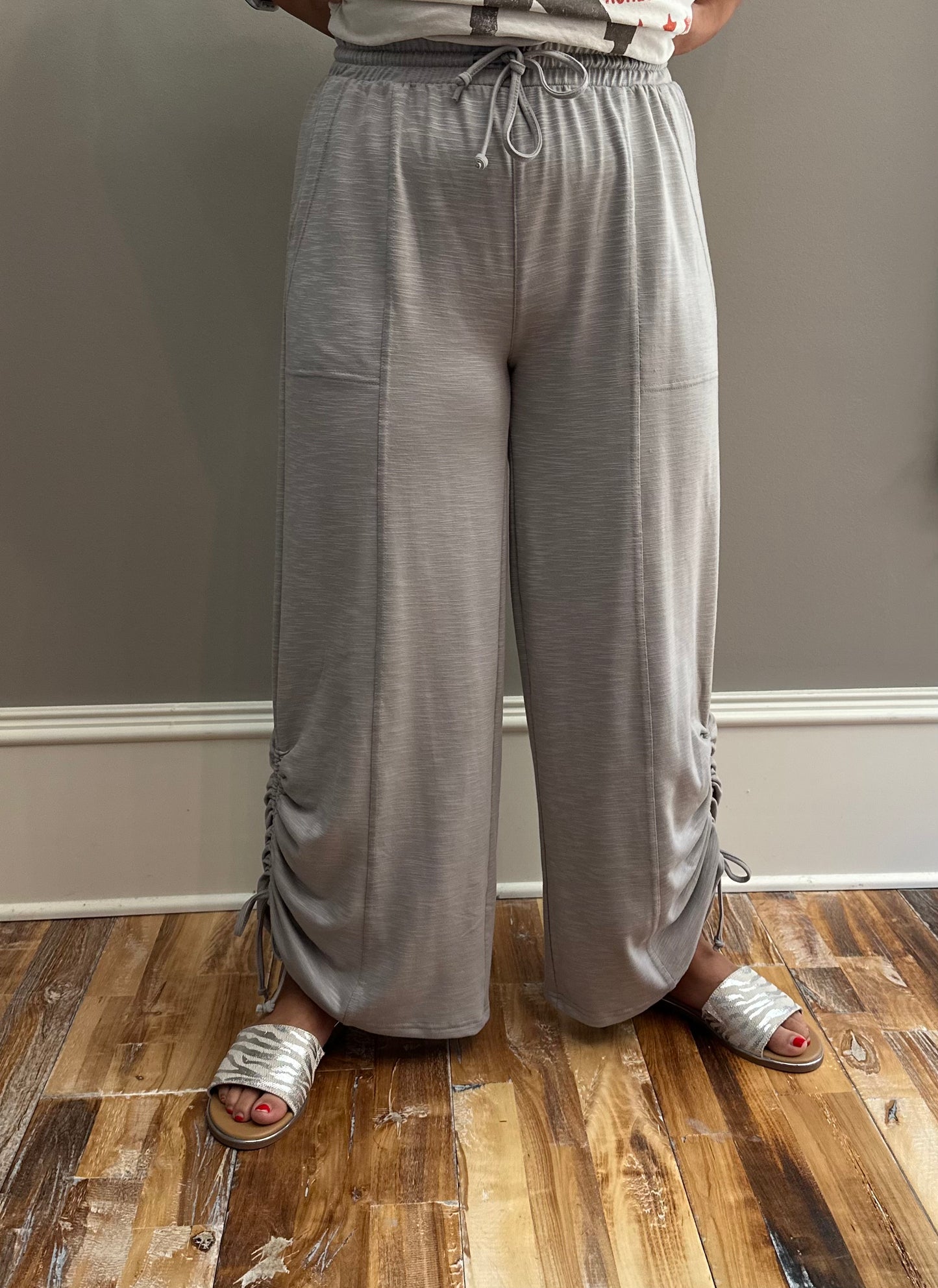 French Terry Knit Pants With Ruched Detail