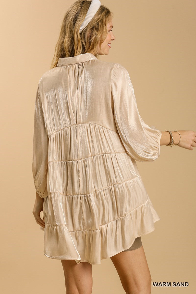 UMGEE® Shimmer Satin Button Down High-Low Hem Tunic Dress