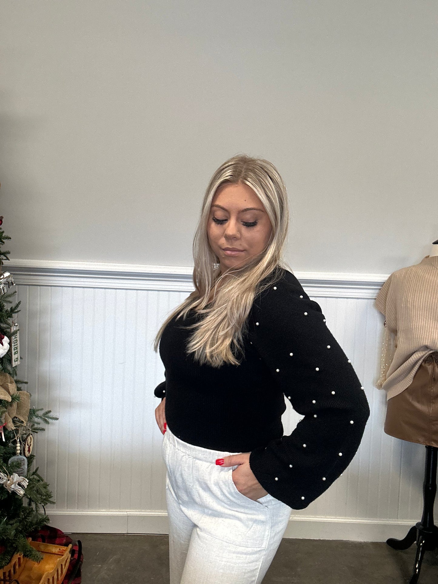 Pearly Streets Sweater Bodysuit- Black