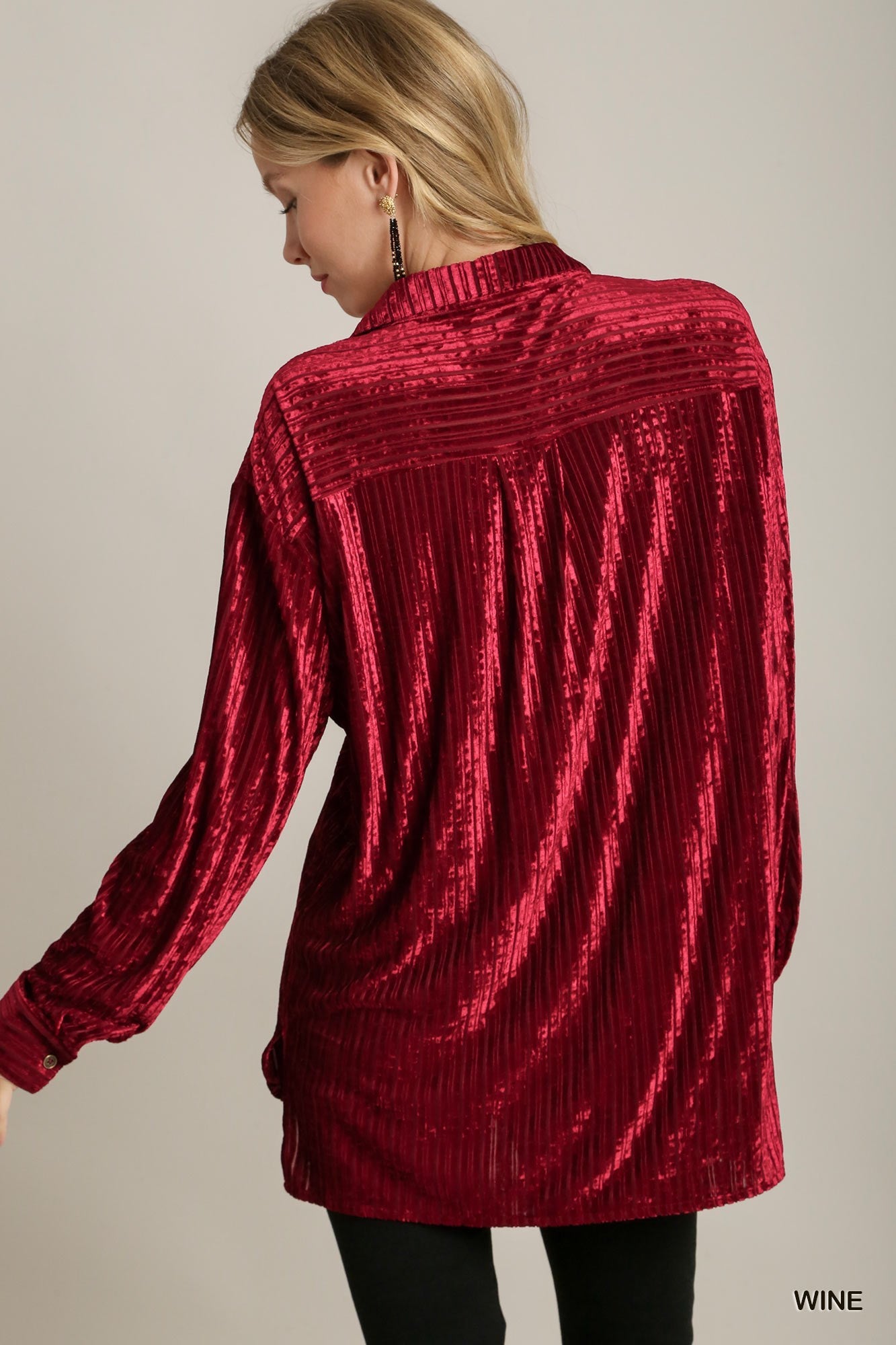 Stripped Crushed Velvet Button Down Shirt