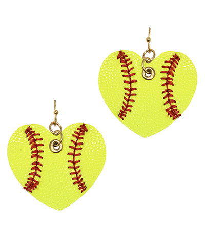 Heart Softball Leather Earrings