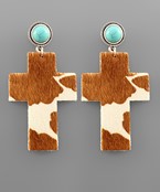 Cowhide Cross Earrings
