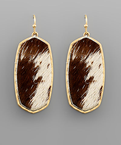Cowhide Hexagon Earrings