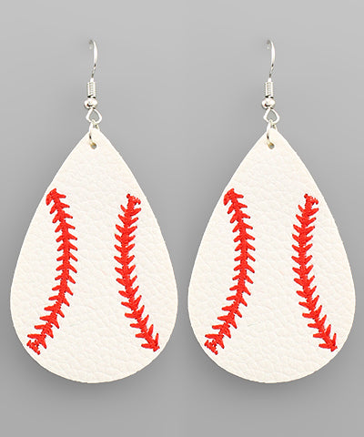 Baseball Leather Oval Earrings