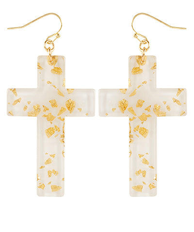 Gold Flake Cross Earrings