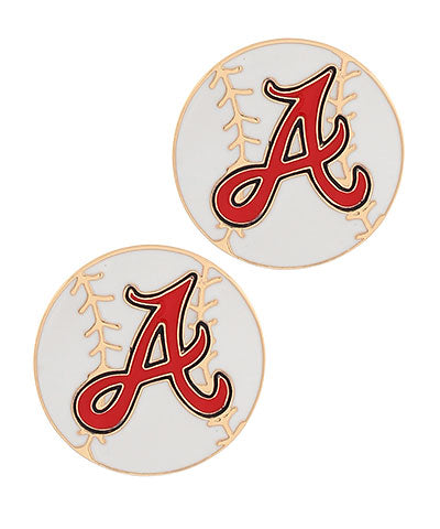 "A" Baseball Disk Earrings