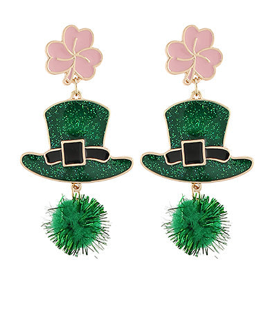 Glitter Hat & Clover Earring