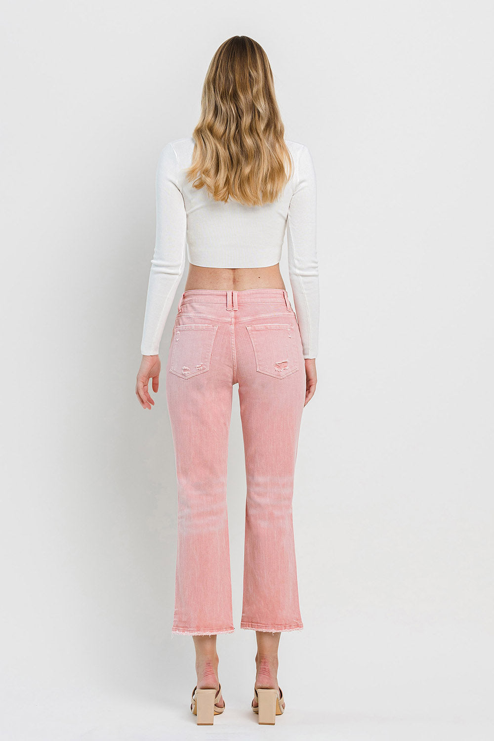 Flying Monkey High Rise Cross Cross Crop Jean in Bridal Rose