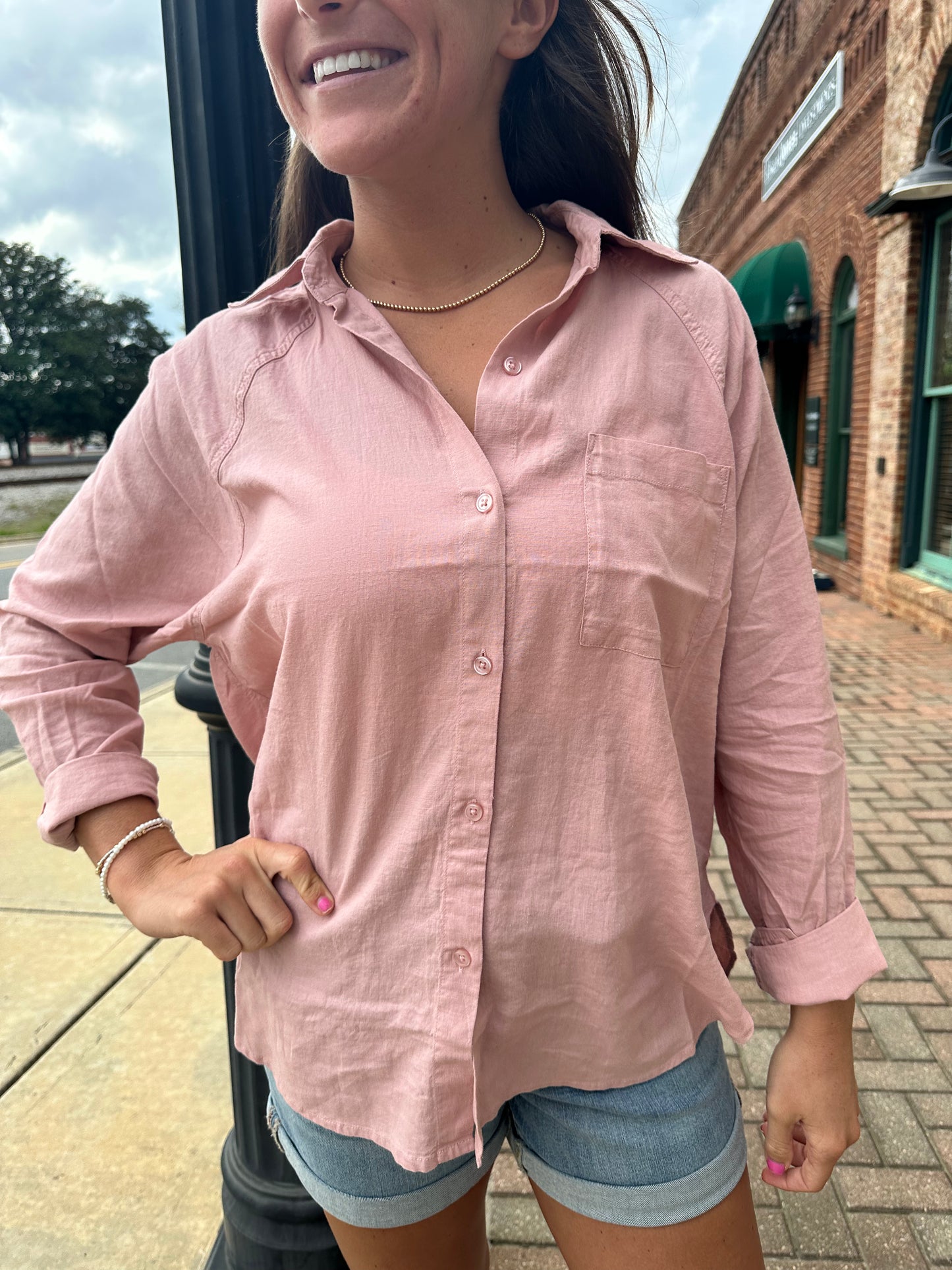 The Perfect Linen Top-Pink Smoke