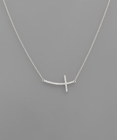 Curved crystal Cross Necklace