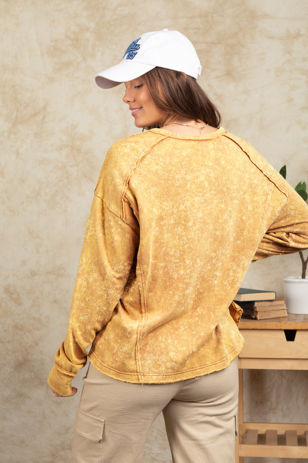 Vintage Washed Casual Top-Beige