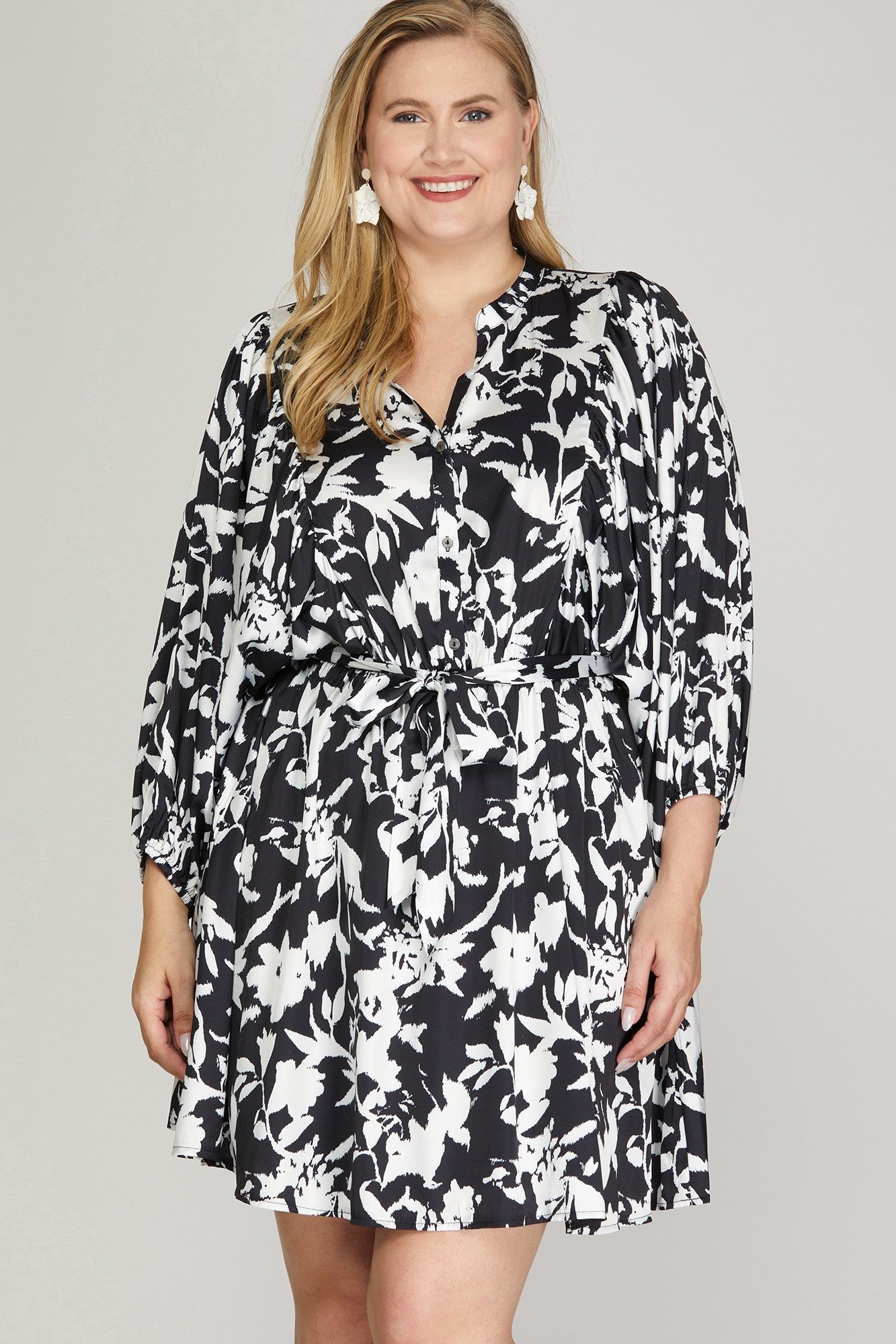 Dolman Sleeve Satin Print Dress