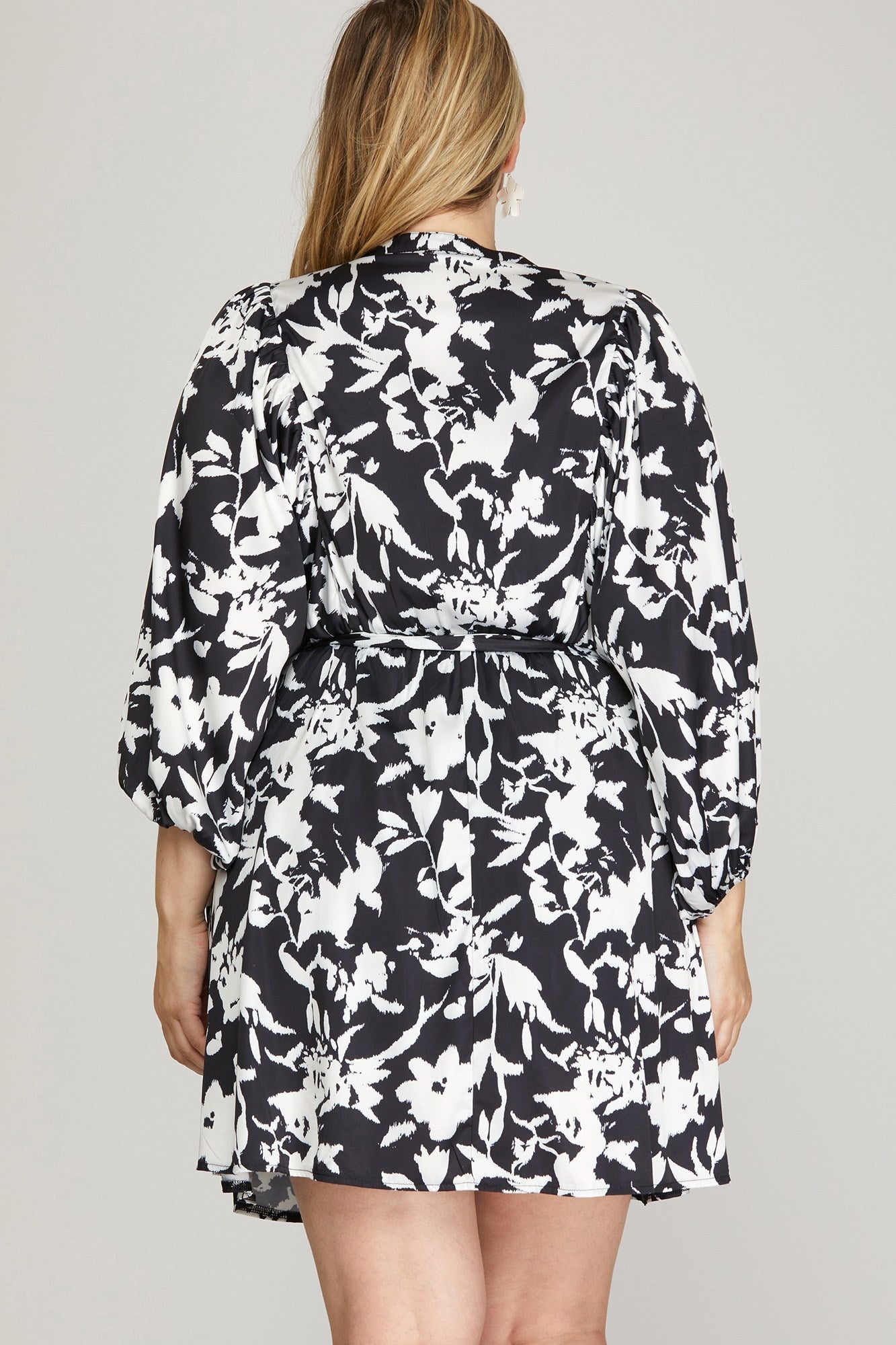 Dolman Sleeve Satin Print Dress