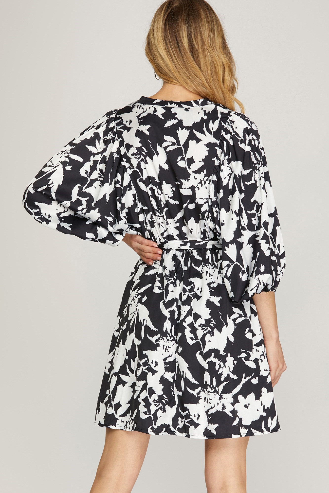 Dolman Sleeve Satin Print Dress