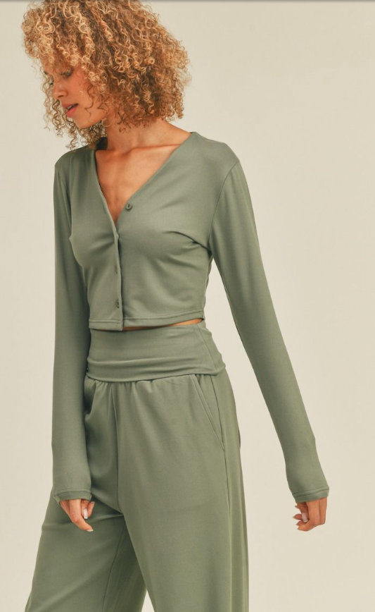 Button-Down Long Sleeve Crop Top