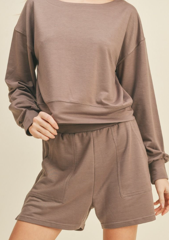 Wide Neck Sweatshirt and Short Set