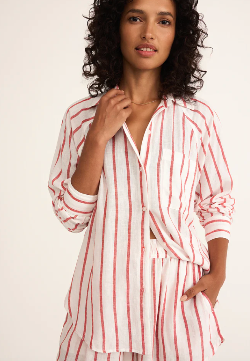 Z Supply The Perfect Linen Top-Cabana Red