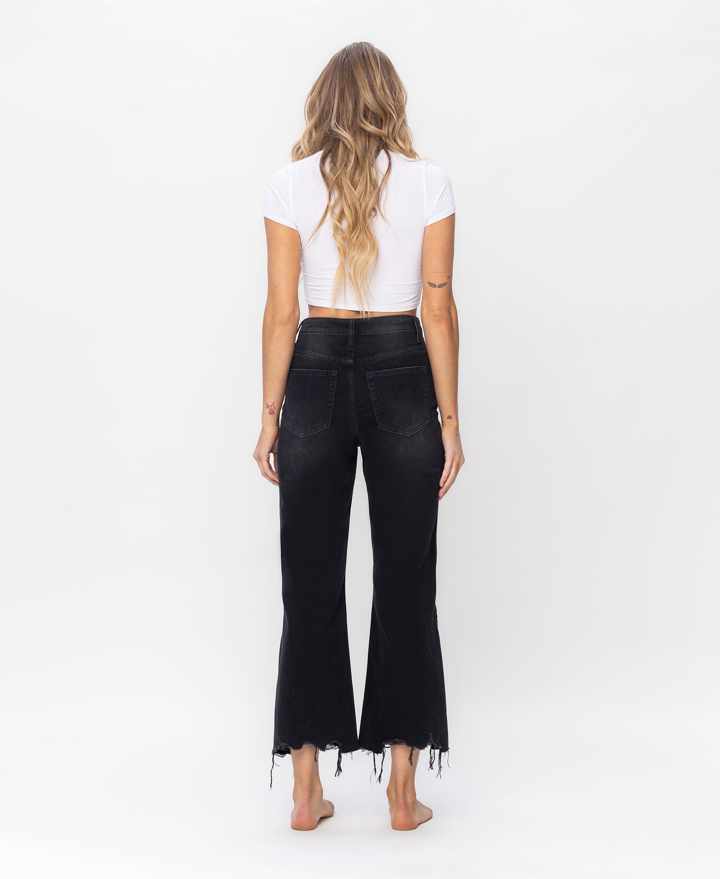 90S VINTAGE HIGH RISE CROP FLARE JEAN-Black