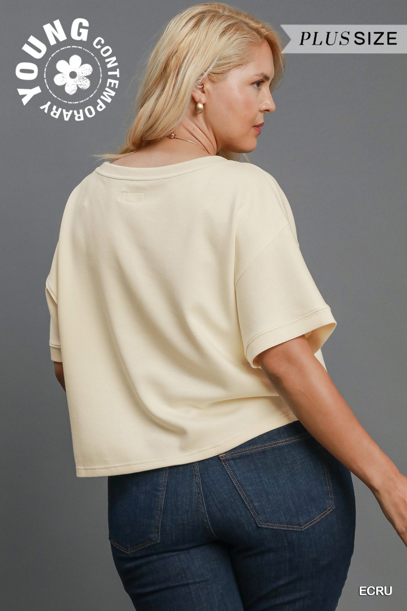 Umgee Luxeknit Cropped Sweatshirt- ecru