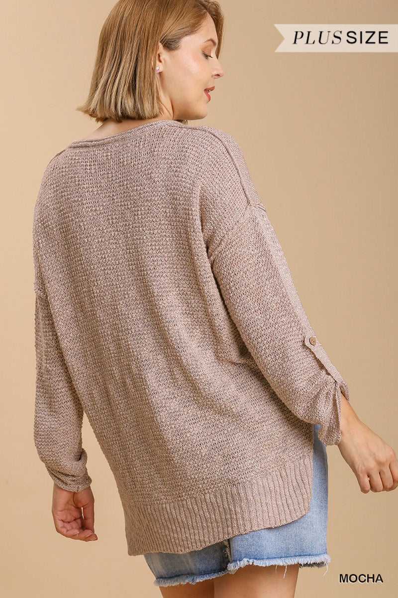 UMGEE® V-Neck Knitted Pullover Sweater - Mocha (Plus)