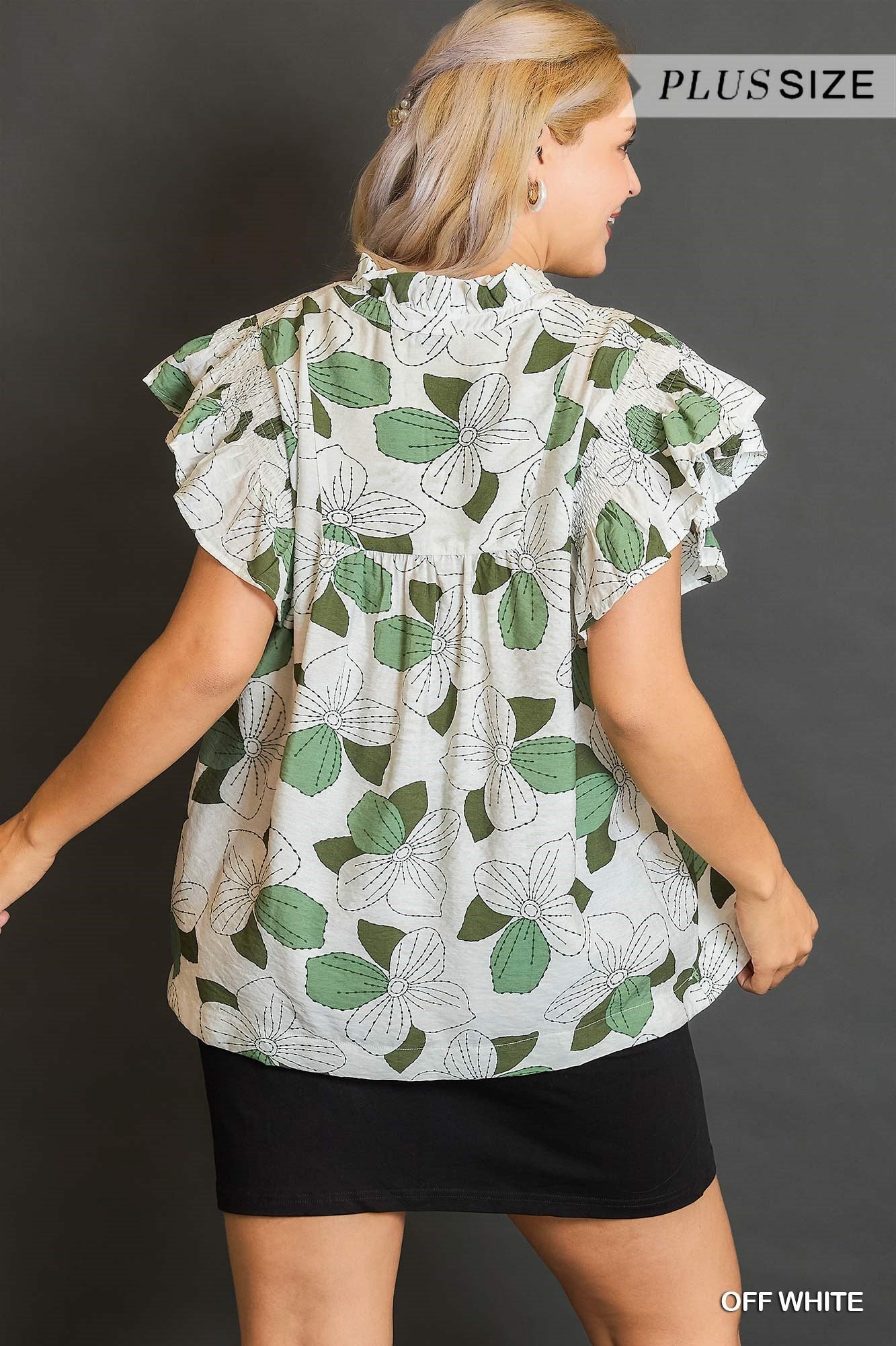 Umgee Curvy Floral Print Babydoll Top