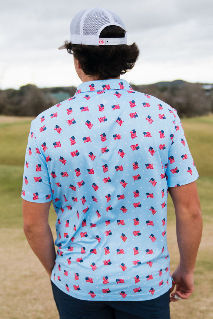 Burlebo Performance Polo - Waving USA Flag