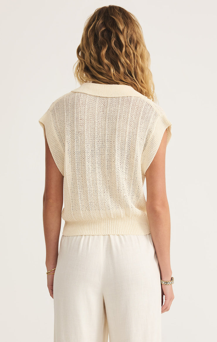 Z Supply Lauden Crochet Polo Top- Sea Salt