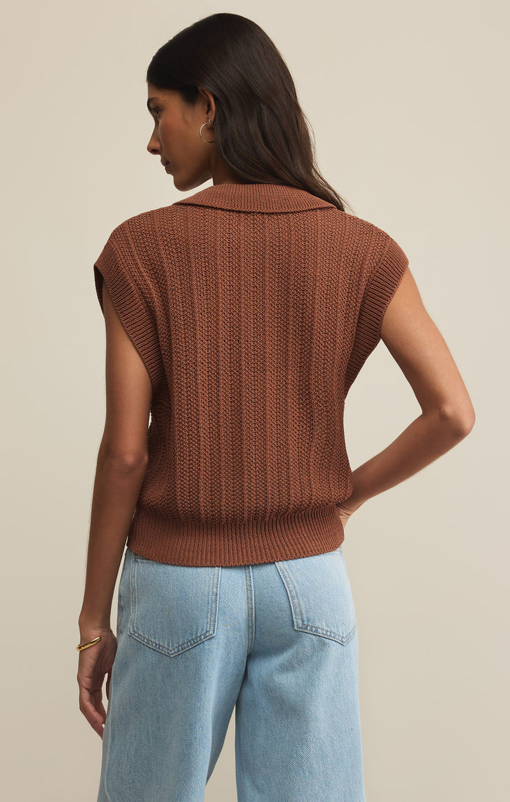 Z Supply Lauden Crochet Polo Top- Teakwood
