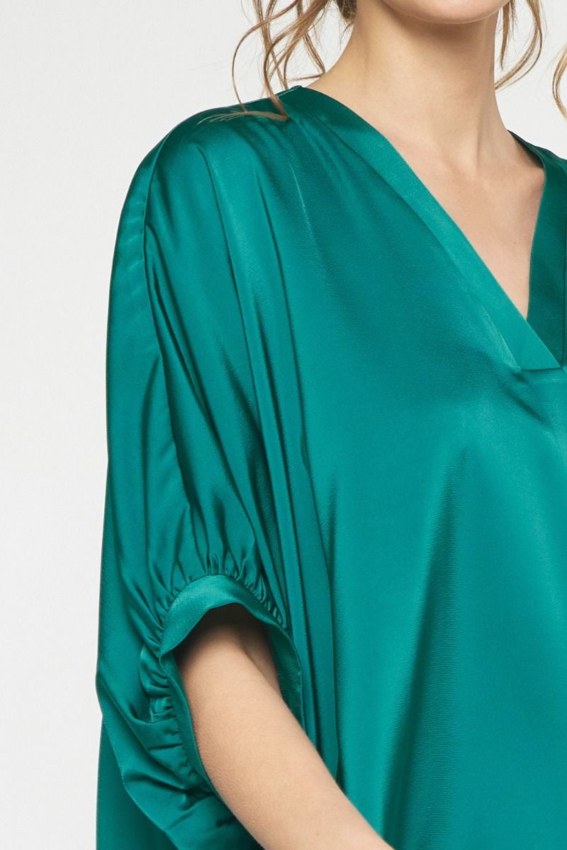 Satin V-neck 1/2 Sleeve Top