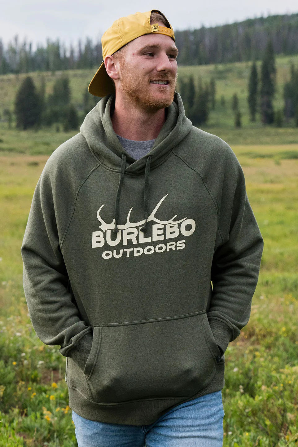 Burlebo Fleece Hoodie - Elk Horn Logo in Heather Olive