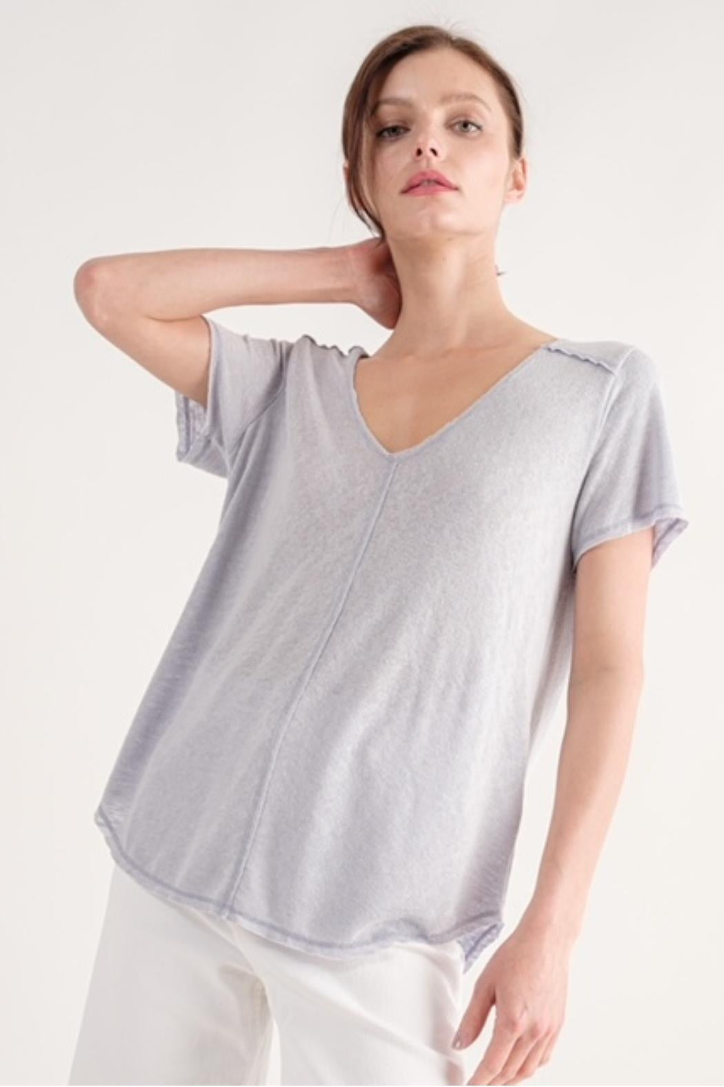 Slubby V Neck Split Center Tee