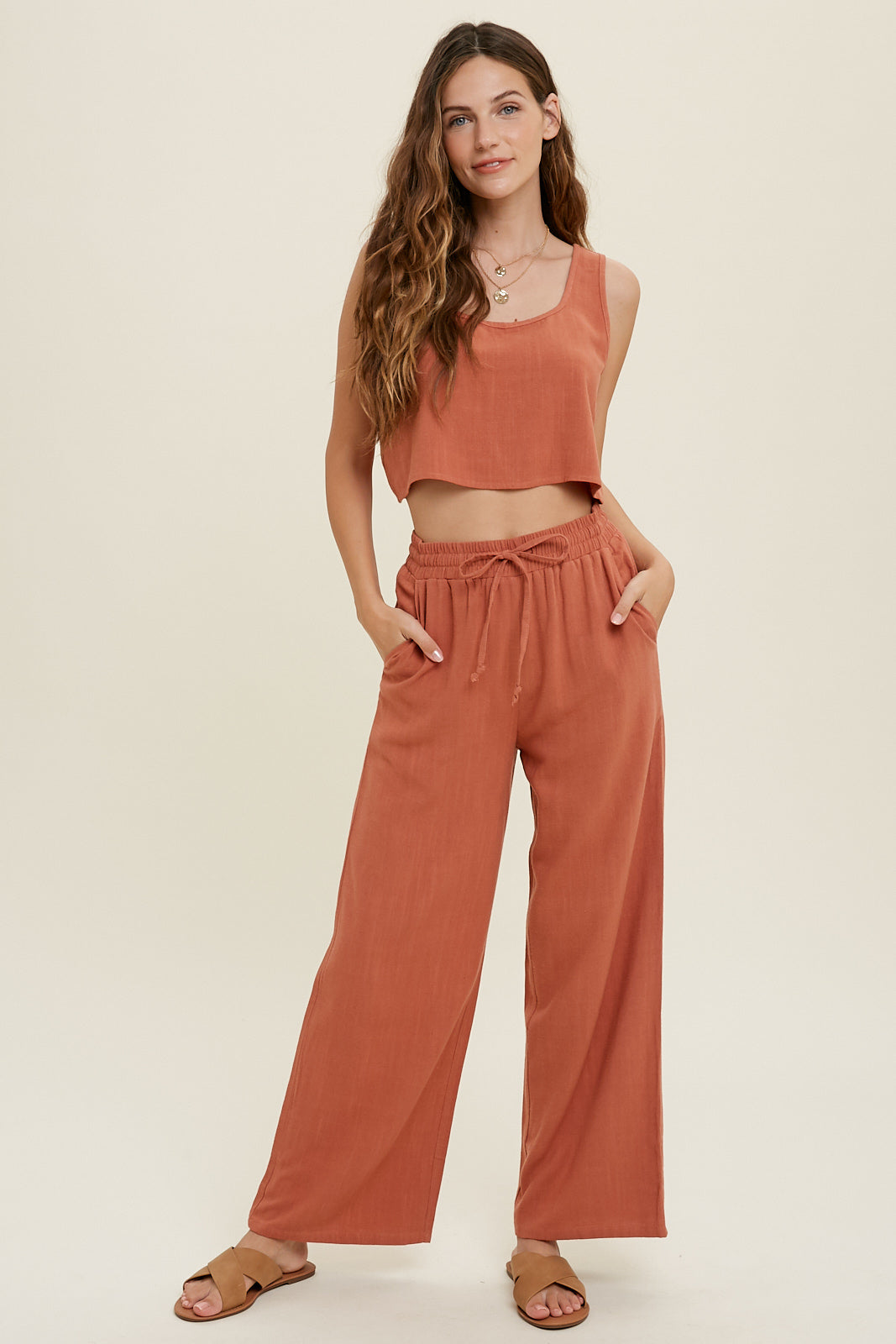 Wishlist® Linen Two Piece Crop Tank Top And Pants Set