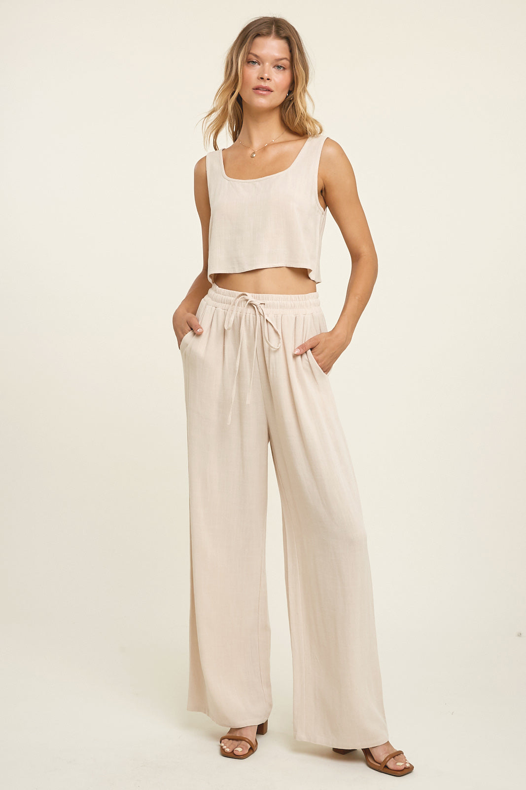 Wishlist® Linen Two Piece Crop Tank Top And Pants Set