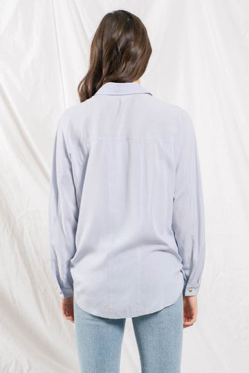 Blu Pepper® Front tie woven top- light blue