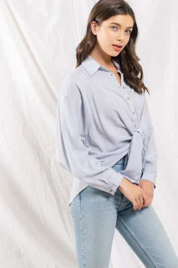 Blu Pepper® Front tie woven top- light blue
