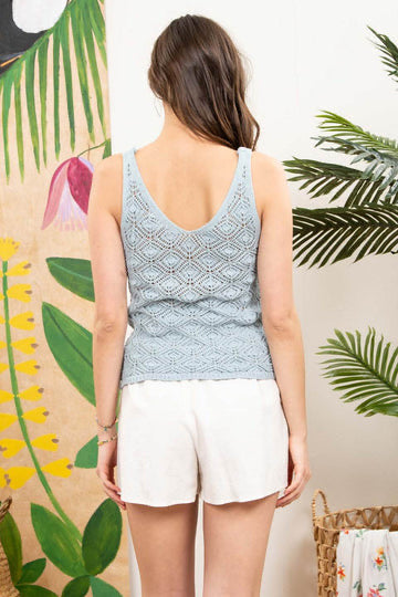 BLU PEPPER® KNIT OPEN WEAVE PATTERN TANK TOP