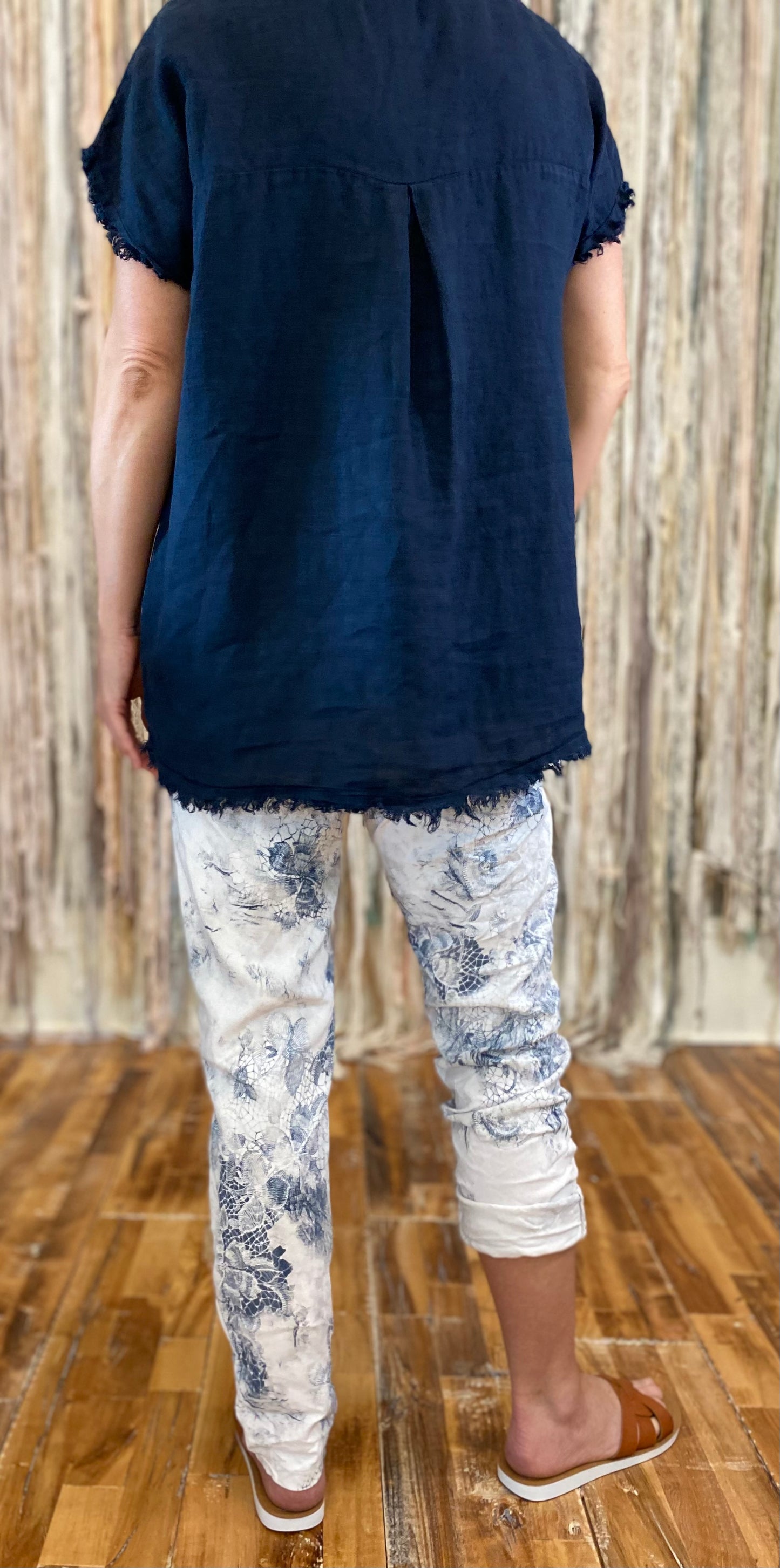 Marisima® Navy Blue 100% Linen top