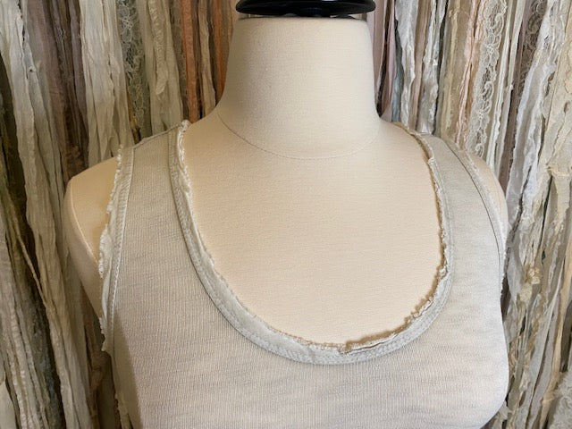 Marisima® Ribbed Tank Top made in Italy with fringe detail